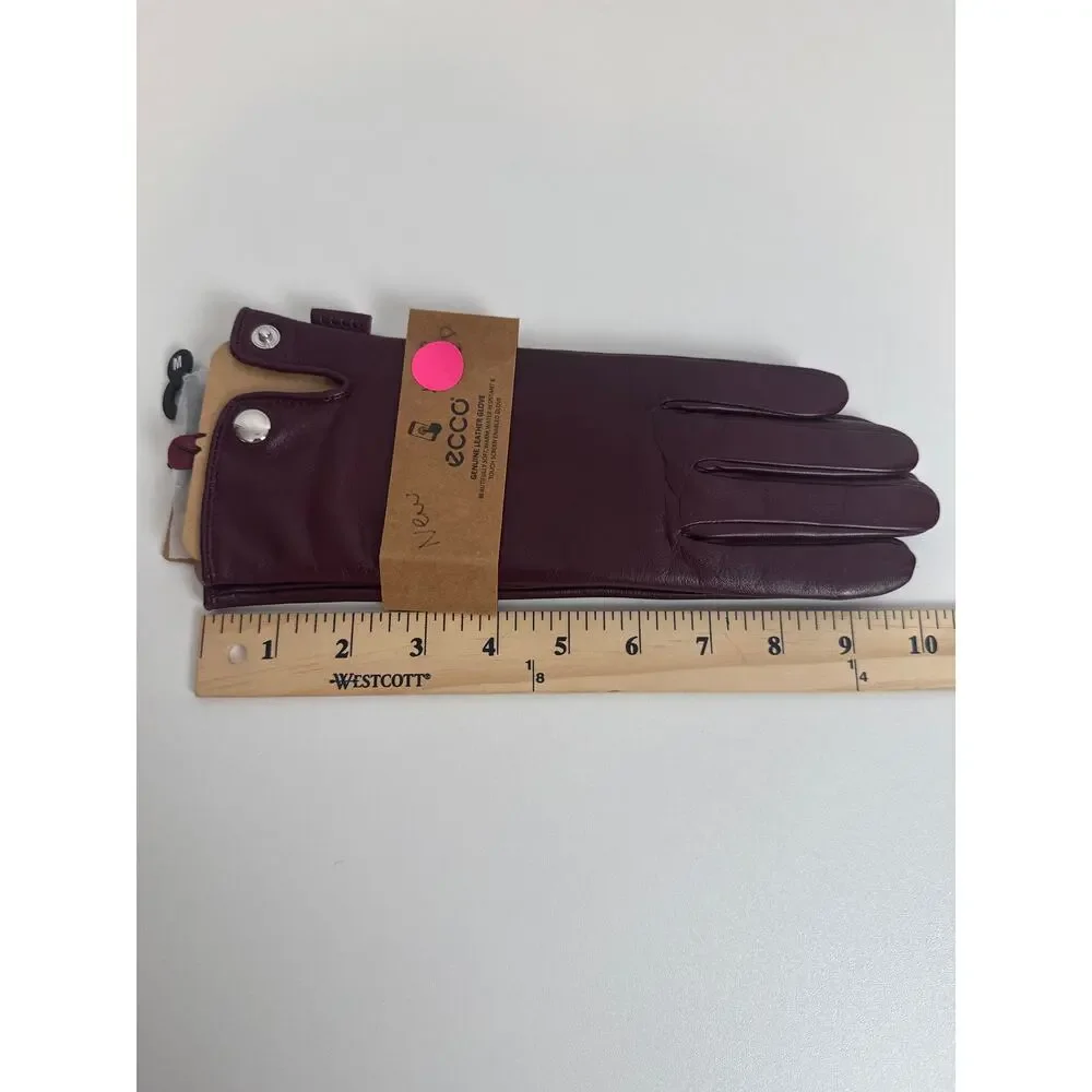 ECCO Burgundy Leather Touchscreen Gloves NWT Size M